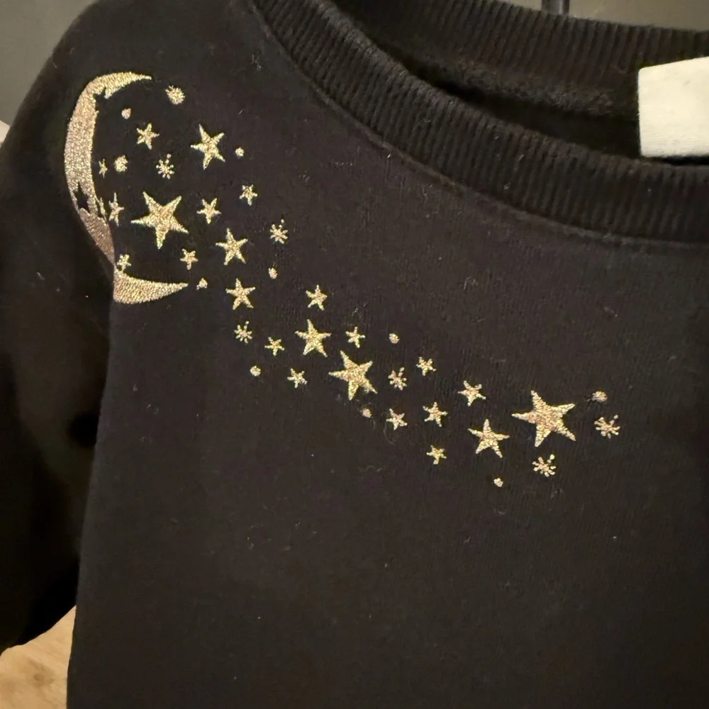 Baby Gap Black Sweatshirt w/ Embroidered Star & Moon Design • 2T